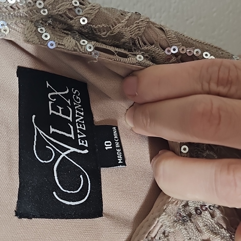 Alex Evenings Taupe Sequin Lace Maxi Dress - Picture 3 of 7
